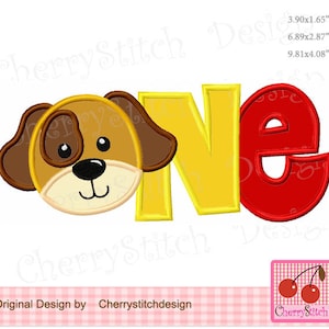 Dog ONE with dog Birthday ONE embroidery applique design