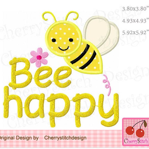 Bumble Beebee Happy Machine Embroidery Applique Design SPR17 Etsy