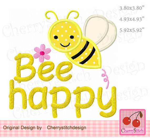 Bumble Bee,bee Happy Machine Embroidery Applique Design SPR17 