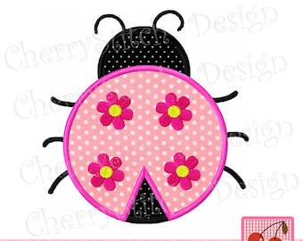 Ladybug  with Flowers Machine Embroidery Applique Design - 4x4 5x5 6x6'