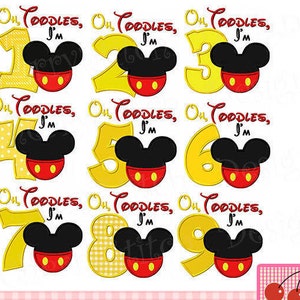 Oh Toodles Embroidery, Mickey Numbers Birthday Embroidery applique bundle