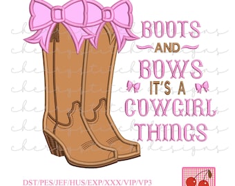 Western Boho Cowgirl Bows & Boots Embroidery Design - Girls' Shirt Decor - Instant Download