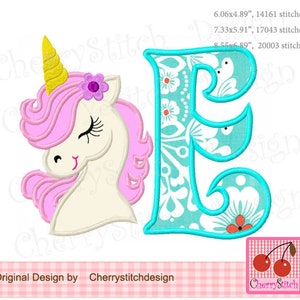 Monogram E, Unicorn Monogram E, Letter E Upper case E Machine Embroidery Applique Design