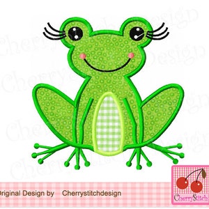 Frog Applique, Girly frog Embroidery Applique AN0016 -4x4 5x5 6x6"