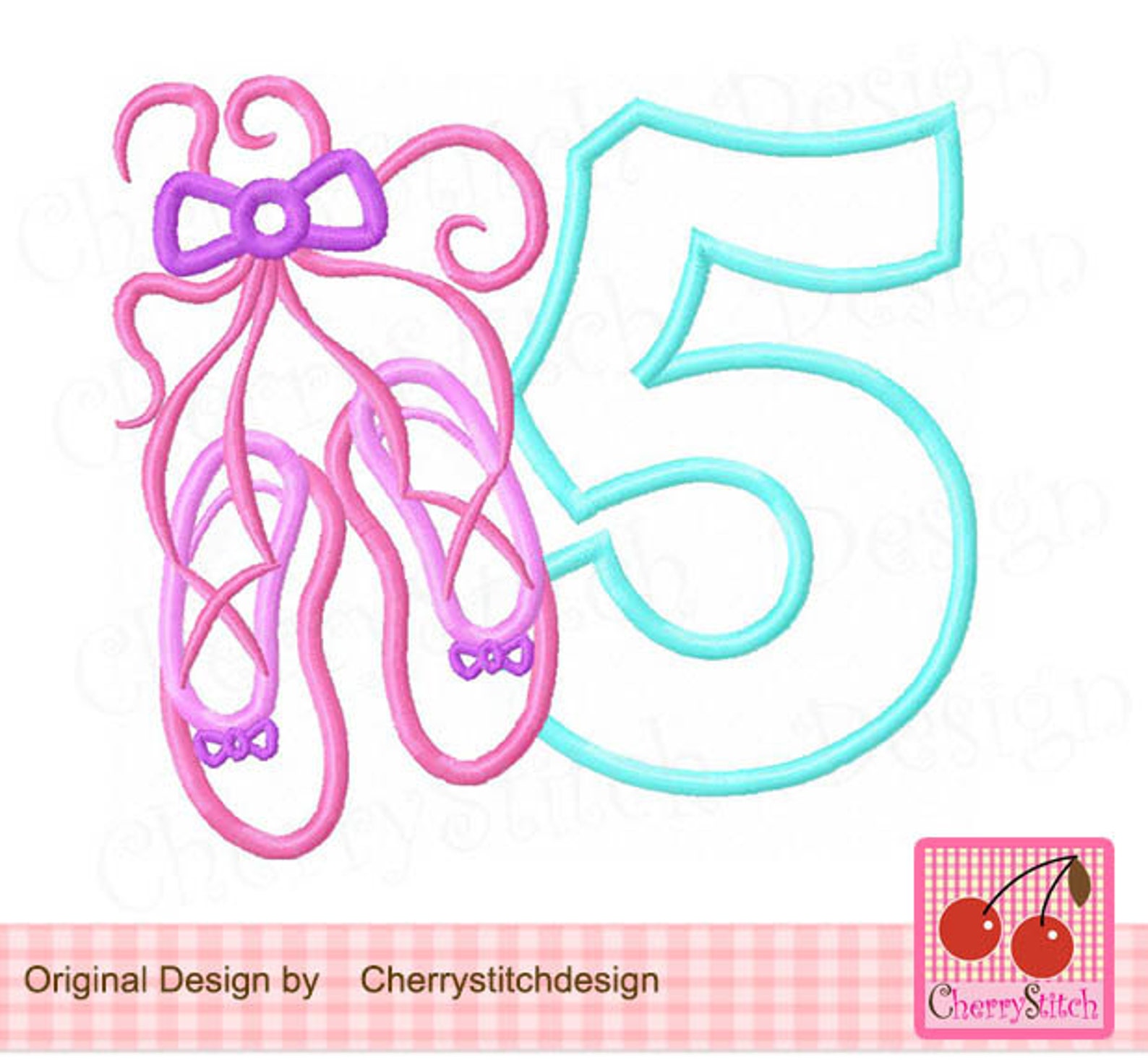 ballet shoes number 5 birthday machine embroidery applique design-4x4,5x5,6x6 inch