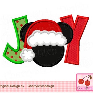 Christmas JOY Mickey Machine Embroidery Applique  -approximate 4x4 5x5 6x6  inch