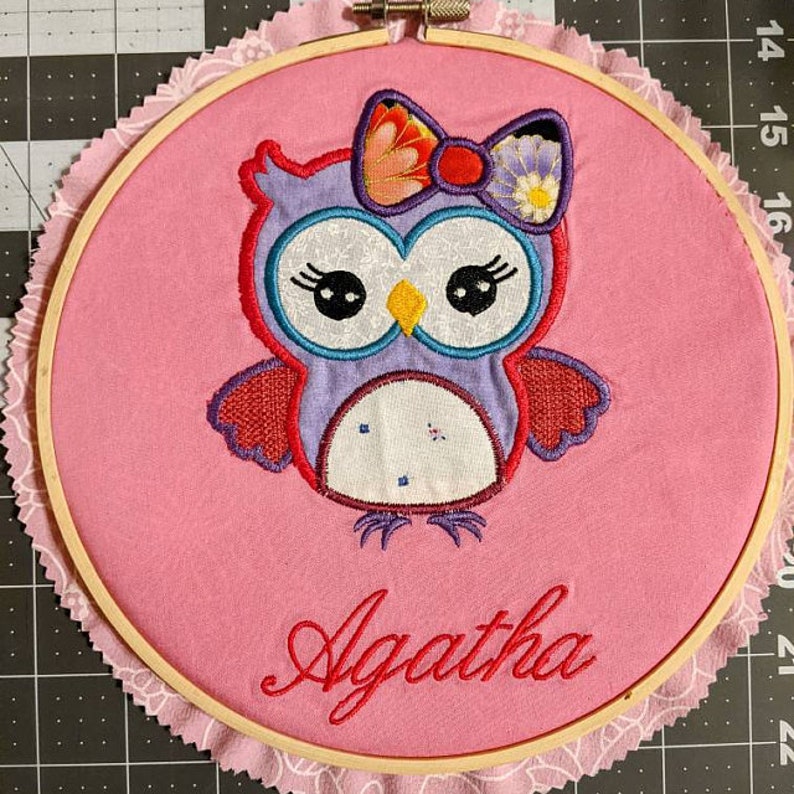 Owl with bow Machine Embroidery Applique Design image 9