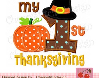 My 1st Thanksgiving Pumpkin Machine Embroidery Appliqque