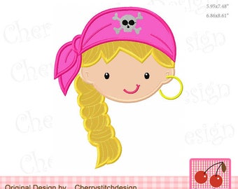 Pirate girl Machine Embroidery Applique Design BG0074 - for 4x4,5x7 and 6x10 hoop