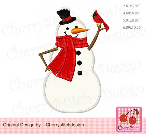 Snowman Whimsical  Snowman Machine Embroidery Applique  - for 4x4, 5x7, 6x10 and 7x12 hoop