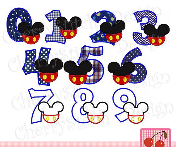 mickey numbers birthday numbers 0 9 embroidery applique 4x4 etsy
