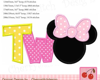 Minnie Mouse TWO Applique: Birthday Embroidery Design