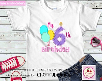 6th Birthday Girl Embroidery Design for T-Shirts & Party Decor