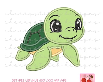 Baby Turtle Appliqué Embroidery Design, Ocean Animal Stitch File (Digital Download)