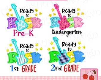 Rock Guitar Applique Embroidery Designs Bundle | Pre-K to 2nd Grade (Digital Download)