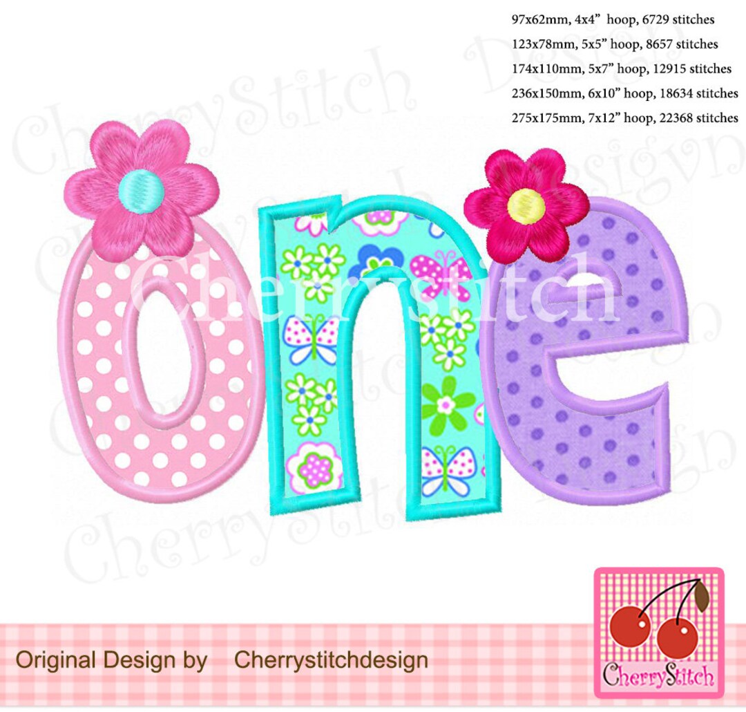 One Embroidered Birthday One Embroidery Flowers ONE Machine Embroidery Applique - Etsy