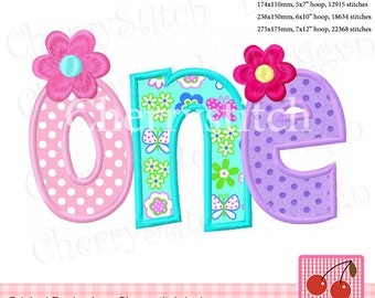 Birthday One embroidery Flowers ONE Machine embroidery applique BIR0395