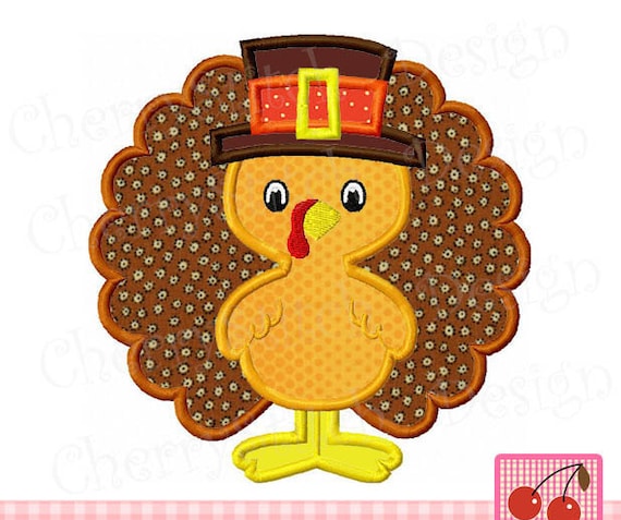 Thanksgiving Turkey Applique, Pilgrim Hat, Machine Embroidery Design (Digital Download)