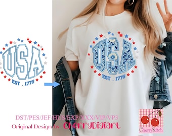 USA EST 1776 Applique Pattern - Independence Day Embroidery Shirt Decor