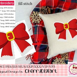 Christmas bow machine embroidery fill stitch design, Christmas bow fill stitch, machine embroidery bow, bow fill stitch