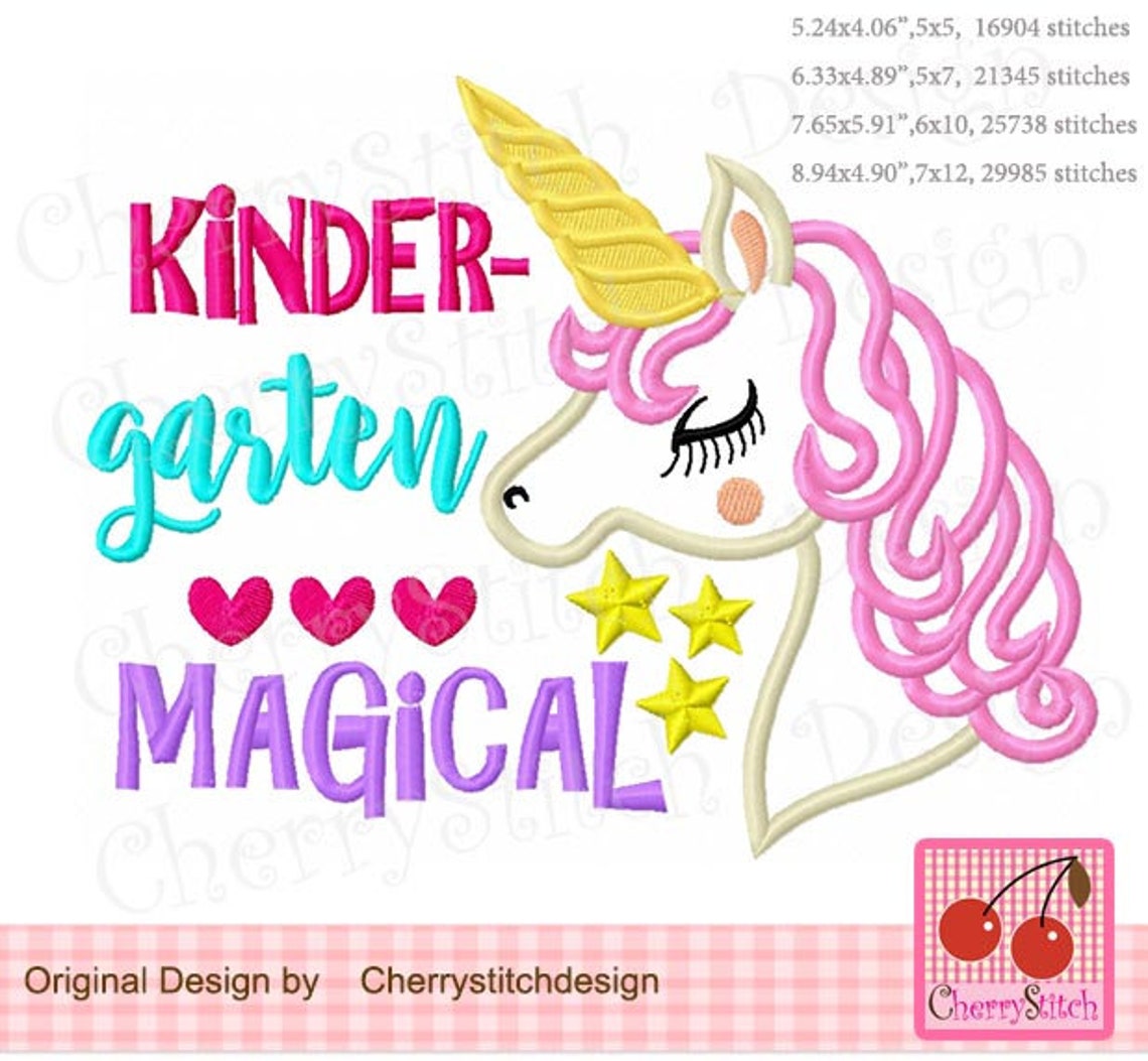 Kindergarten Magical Unicorn Applique Back to School Machine - Etsy
