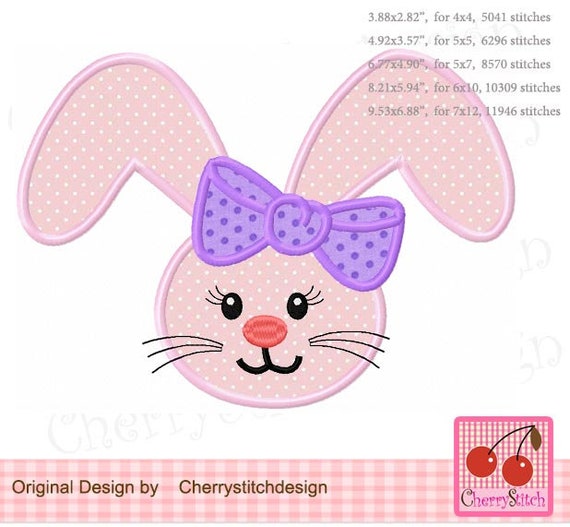 Embroidery Bunny Face Bunny With Bow Machine Embroidery | Etsy