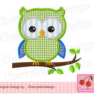 Owl on a branch Machine Embroidery Applique Design - 4x4 5x5 6x6"