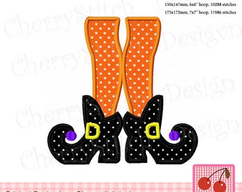 Halloween Witch Feet Machine Embroidery Applique
