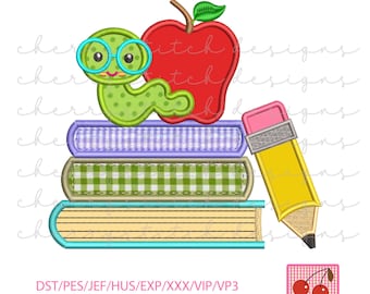 Book Worm Apple Embroidery Design | Back to School Applique (Instant Download)