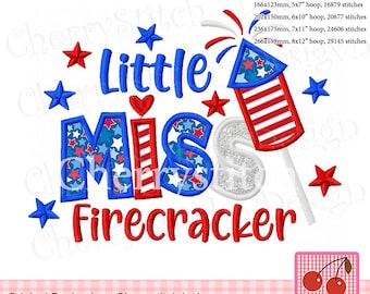 4th of Jul Little Miss Firecracker Vaterländische Maschinenstickerei Applikation JULY0069