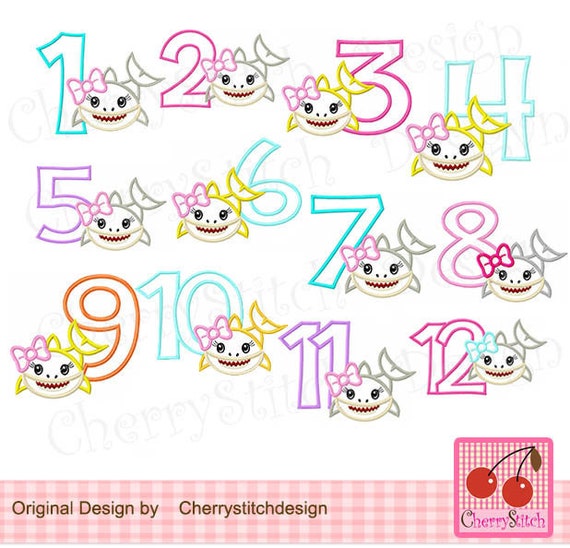 Shark Numbers Applique Baby shark numbers 112 Birthday Etsy