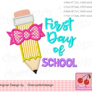 First Day of School, Pencil applique, Back to School Machine Embroidery Applique Design SCH076