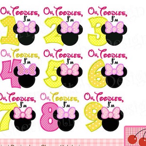 Embroidery Oh Toodles numbers, I'm 1-9, Minnie Numbers Machine Applique