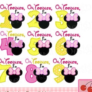 Embroidery Oh Toodles numbers, I&#39;m 1-9, Minnie Numbers Machine Applique