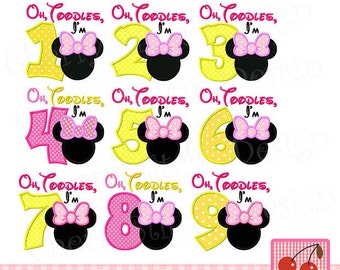 刺繍 Oh Toodles 数字、I'm 1-9、ミニー 数字マシン アップリケ