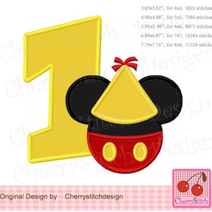 Mickey Number 1 Birthday Machine Embroidery Applique Design