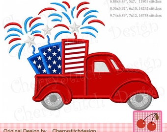 Patriotic Firecracker Truck 4th of July Embroidery Design