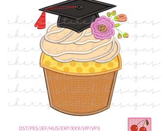 Graduation Cupcake Embroidery Design | Grad Cap Machine File for Towels & Decor - Instant Download