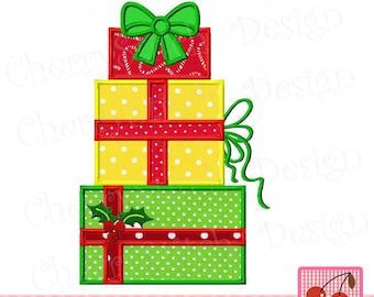 Caixas de presente de Natal, Apliques de bordado à máquina de NatalCH0101