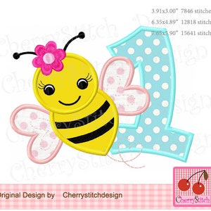 Bumble Bee applique Bee Number 1 Birthday Machine Embroidery Applique