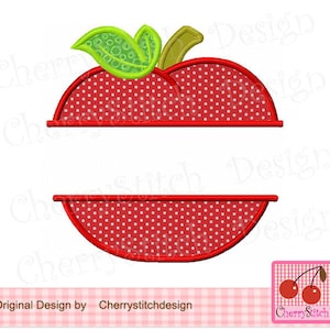 Back to School Stickerei, geteilter Apfel Maschinenstickerei Applikation Design SCH021