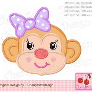 Monkey Face Applique: Girl&#39;s Bow Embroidery Design (4x4 to 7x7 Hoop)