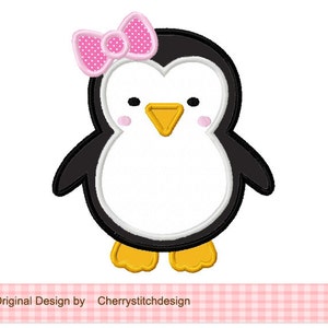 Penguin  Girl Machine Embroidery Applique Design -4x4 5x5 6x6"