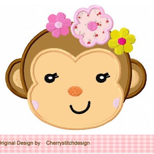 Monkey with Flowers Animal Machine Embroidery Applique