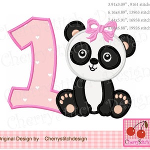 Panda Number 1 BirthdayMachine Embroidery Applique BIR0244