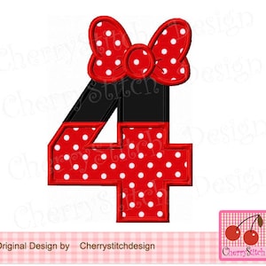 Number 4,Minnie Birthday Machine Embroidery Design