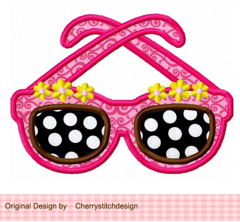Sunglasses applique Summer Machine Embroidery Applique image 1