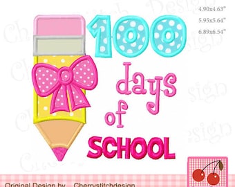 Pencil Bow Machine Embroidery Design: 100 Days of School (Digital Download)