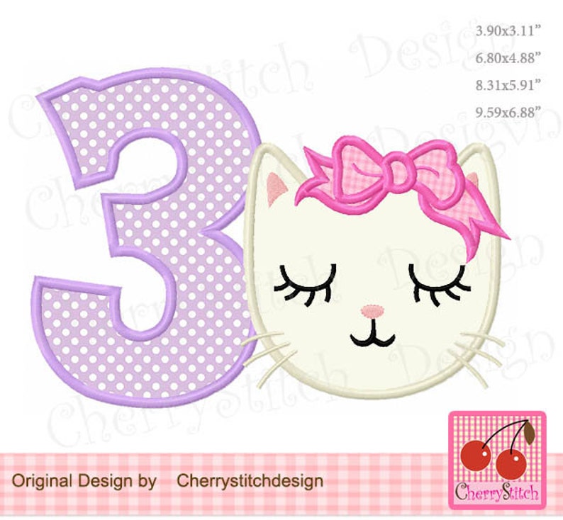 Cat number 3 kitty cat birthday number 3 machine embroidery  etsy Cat number 3 kitty cat birthday number 3 machine embroidery  etsy