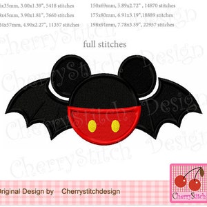 Halloween embroidery Mickey Bat fill stitches Machine Embroidery